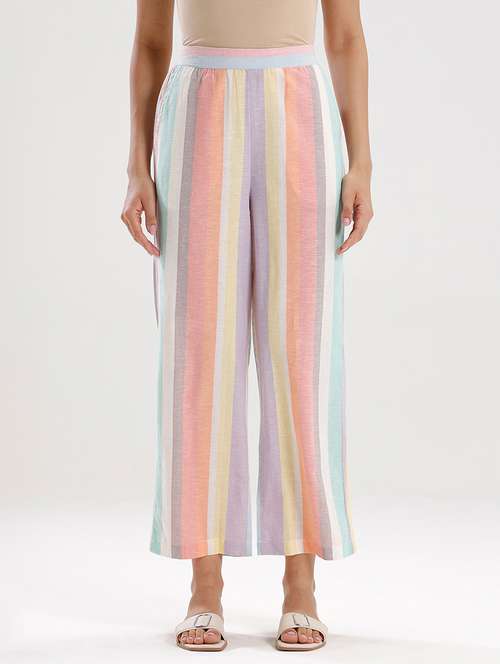 women striped high rise straight palazzo - 21928589 - Very Small Image - 1