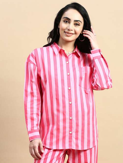 women striped collared long sleeves shirt - 21930446 - Very Small Image - 1