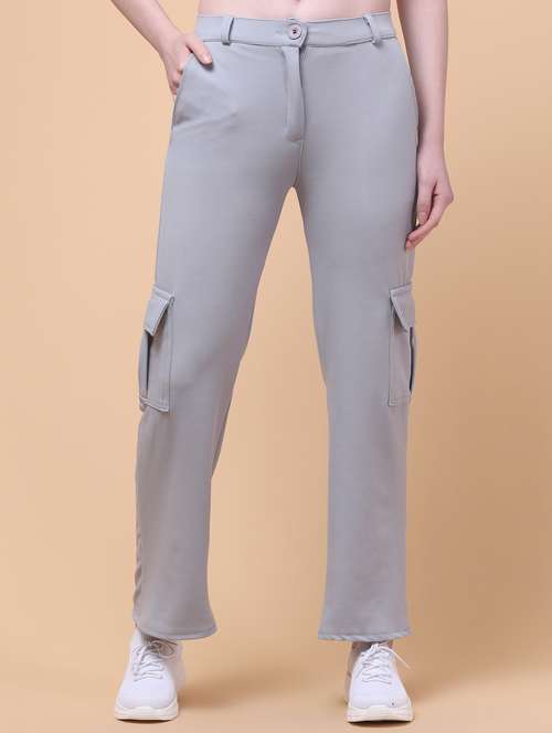 women grey solid mid rise cargo - 21931398 - Very Small Image - 1