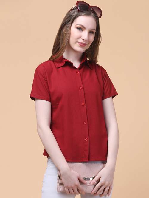 women solid collared short sleeve shirt - 21931948 - Very Small Image - 1