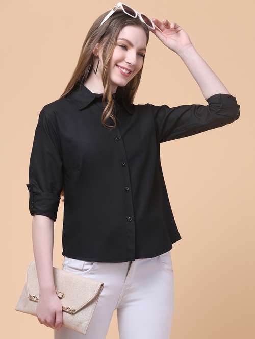 women solid collared long sleeve shirt - 21931960 - Very Small Image - 1