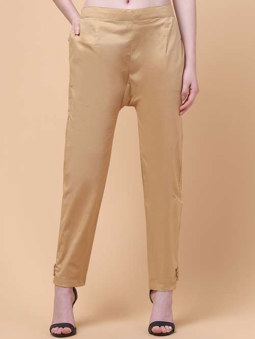 women beige solid mid rise tapered pant - 21932001 - Very Small Image - 1