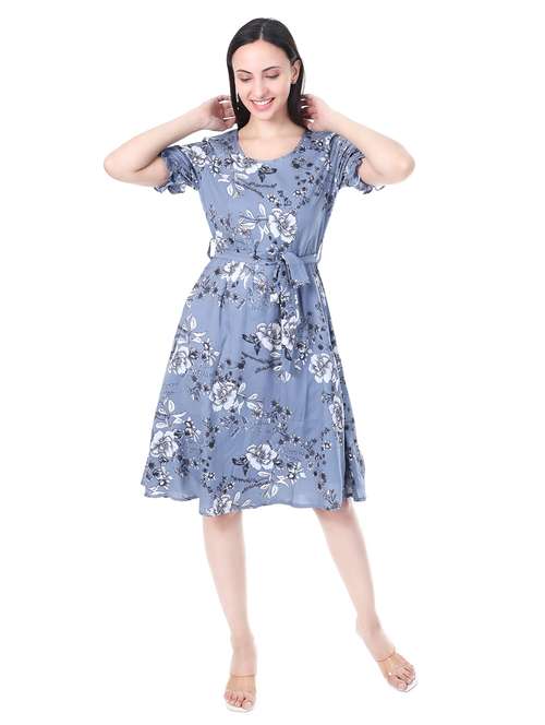 women floral prpinted puff sleeve fit & flare dress - 21932764 - Very Small Image - 1