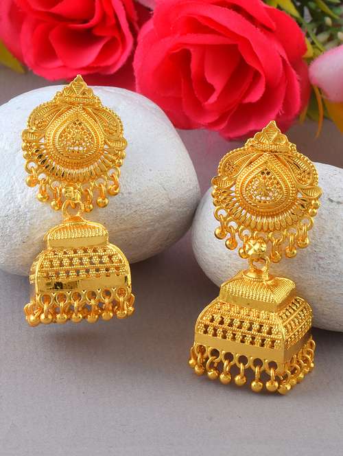 Women Gold Plated Jhumka Earrings - 21936729 - Very Small Image - 1