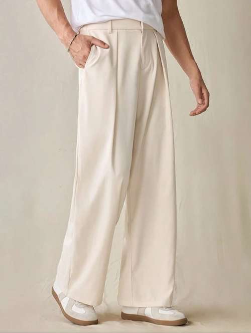 men solid mid rise pleated korean trouser - 21937121 - Very Small Image - 1