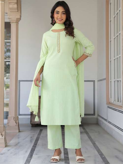 women three quarter sleeve kurta pant with dupatta set - 21939366 - Very Small Image - 1