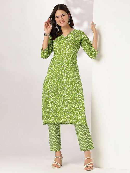 women three quarter sleeve kurta pant set - 21939375 - Very Small Image - 1