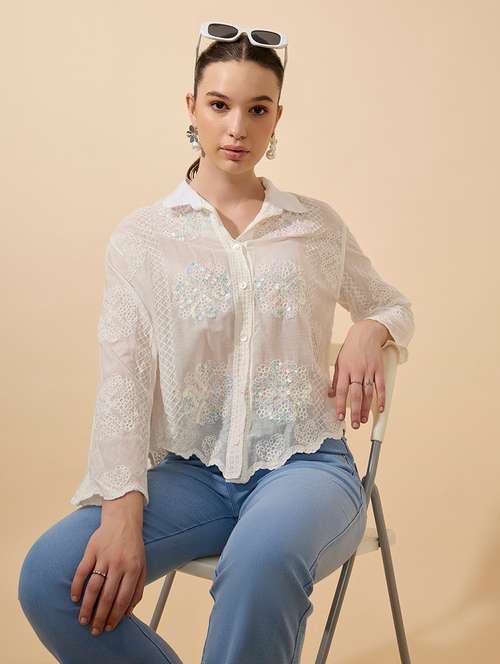 women embroidered collared long sleeve shirt - 21941702 - Very Small Image - 1