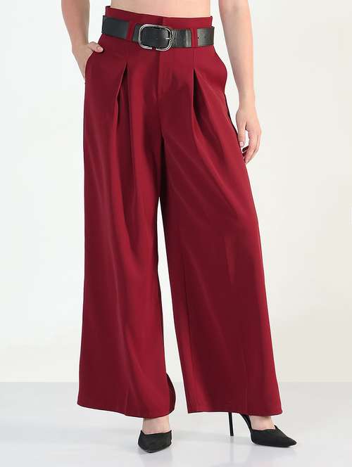 women solid high rise korean pants  - 21946394 - Very Small Image - 1