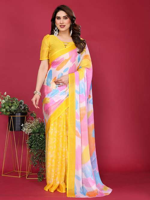 women printed half & half saree with blouse - 21949180 - Very Small Image - 1