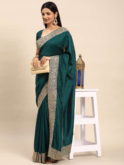 women solid with bordered saree with blouse - 21949607 - Very Small Image - 1