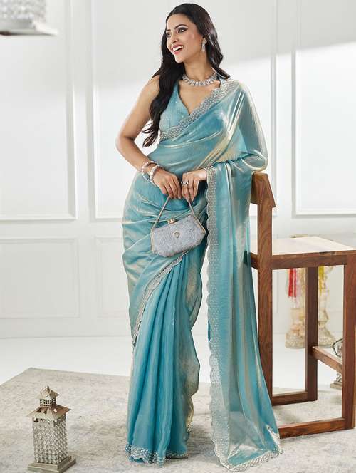 women solid with bordered saree with blouse - 21949623 - Very Small Image - 1