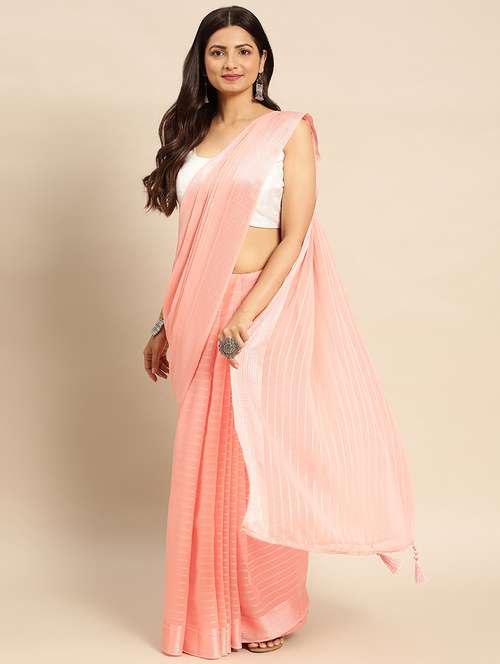 women striped embellished bordered saree with blouse - 21949630 - Very Small Image - 1