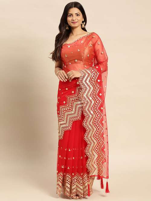 women solid with work embellished saree with blouse - 21949717 - Very Small Image - 1