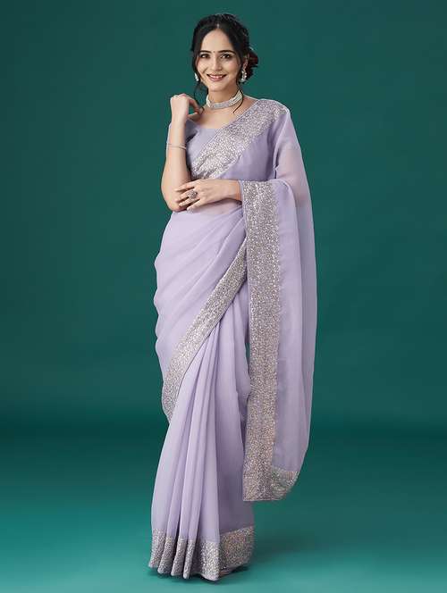 women solid with bordered saree with blouse - 21949741 - Very Small Image - 1