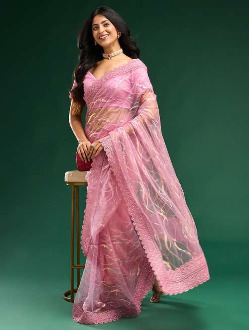women solid with work embroidered saree with blouse - 21949751 - Very Small Image - 1