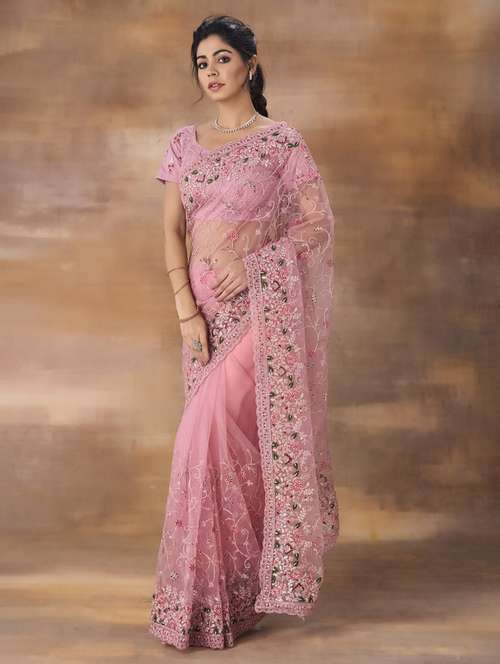 women solid with work embroidered saree with blouse - 21949792 - Very Small Image - 1