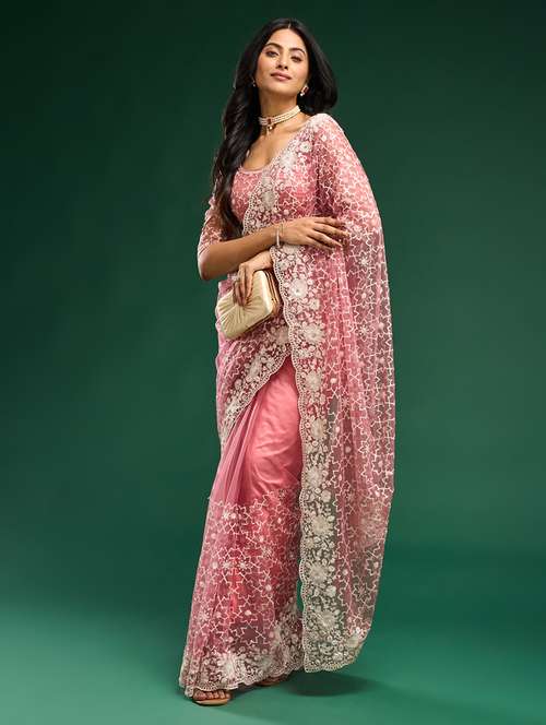 women solid with work embroidered saree with blouse - 21949795 - Very Small Image - 1