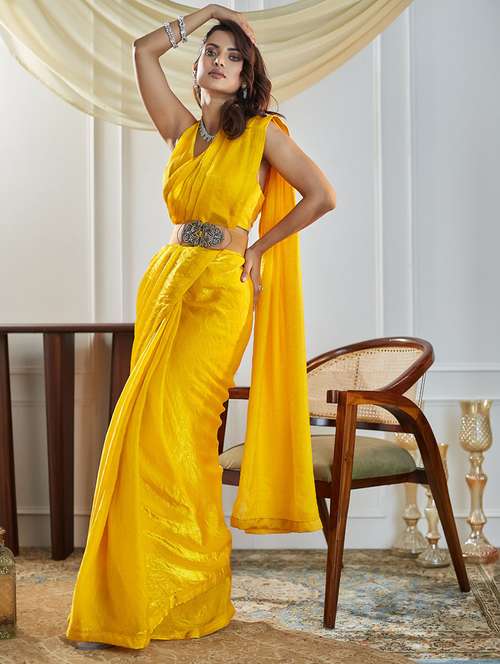 women solid plain saree with blouse - 21949812 - Very Small Image - 1