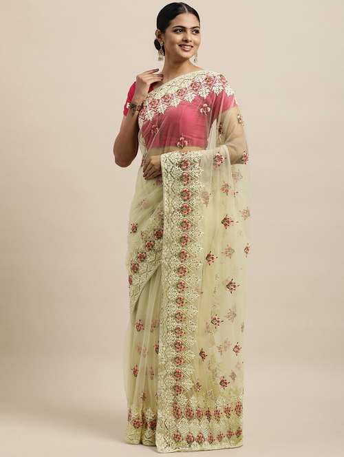 women solid with work embroidered saree with blouse - 21949814 - Very Small Image - 1