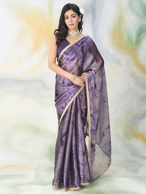 women tie & dye printed saree with blouse - 21949842 - Very Small Image - 1