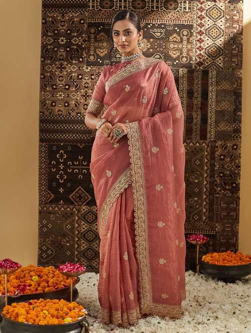 women solid with work embroidered saree with blouse - 21949858 - Very Small Image - 1