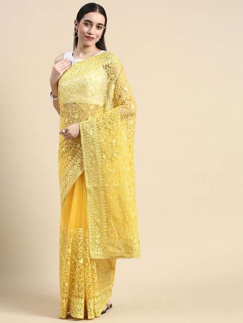 women solid with work embroidered saree with blouse - 21949892 - Very Small Image - 1