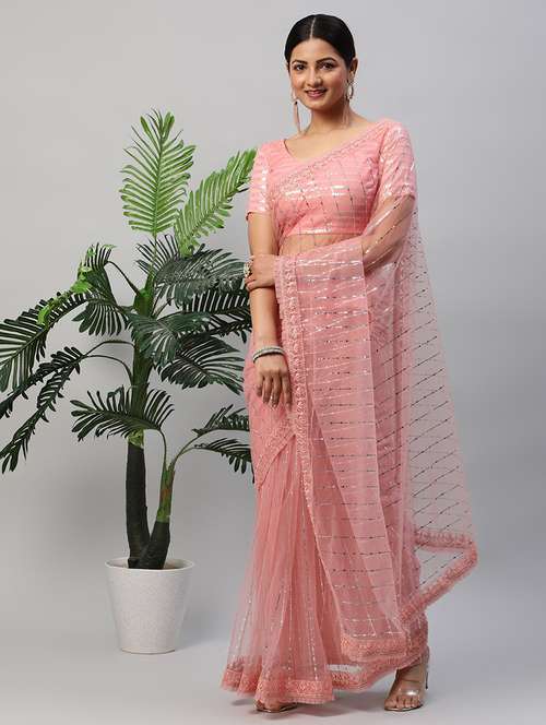 women solid with work embellished saree with blouse - 21949915 - Very Small Image - 1