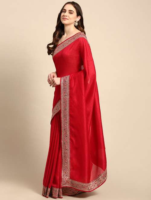 women solid with bordered saree with blouse - 21949926 - Very Small Image - 1