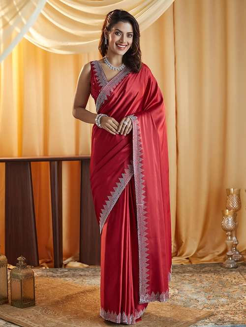 women solid with bordered saree with blouse - 21949957 - Very Small Image - 1