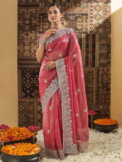 women solid with work embroidered saree with blouse - 21949960 - Very Small Image - 1