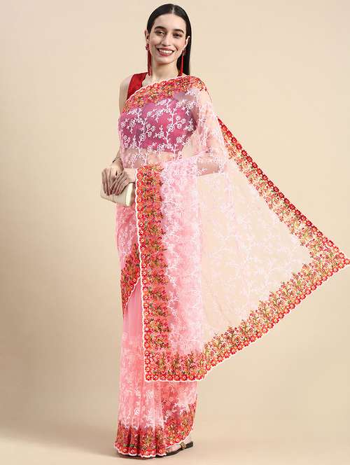 women solid with work embroidered saree with blouse - 21949980 - Very Small Image - 1