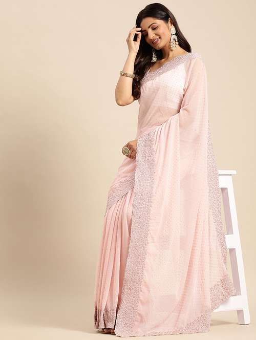 women solid with work embroidered saree with blouse - 21950001 - Very Small Image - 1