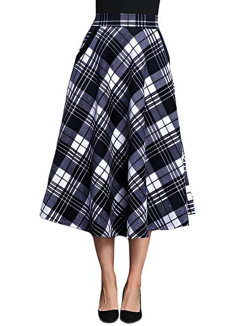 women blue checkered high rise flared skirt - 21956427 - Very Small Image - 1