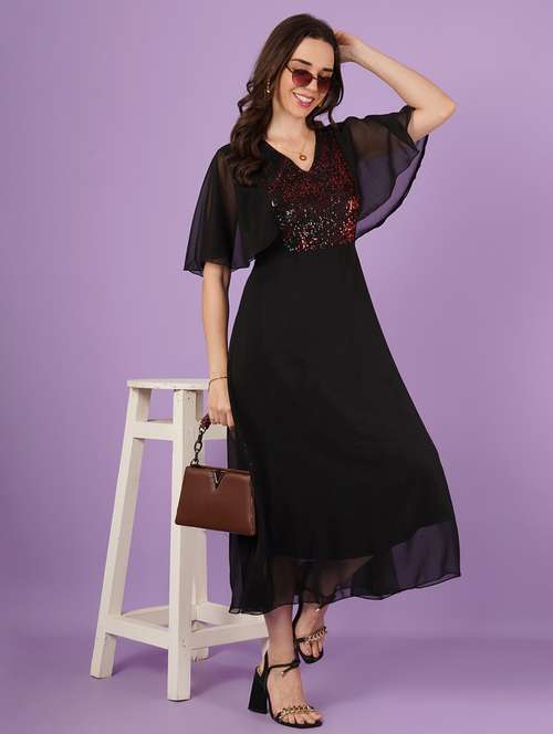 women embellished batwing sleeves fit & flare dress - 21959247 - Very Small Image - 1