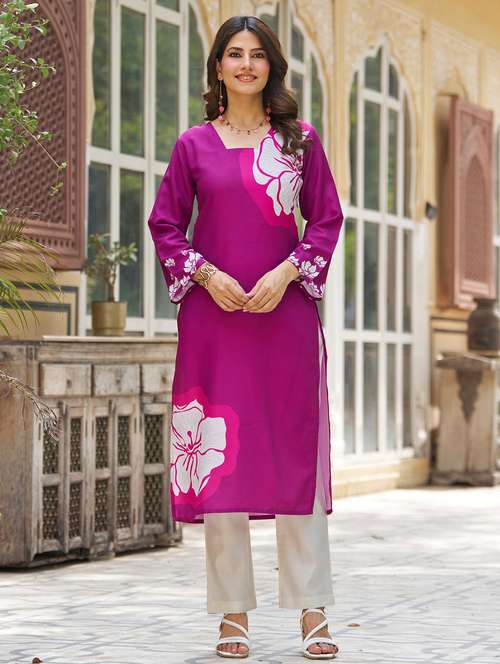 women floral printed long sleeve straight kurta - 21959421 - Very Small Image - 1