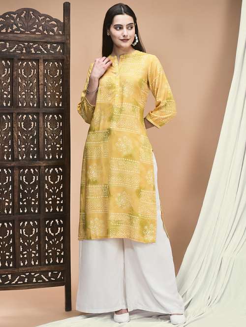 women printed three quarter sleeve straight kurta - 21959484 - Very Small Image - 1