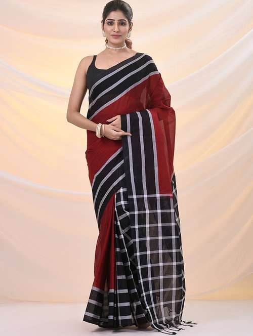 women solid with striped bordered saree with blouse - 21961507 - Very Small Image - 1