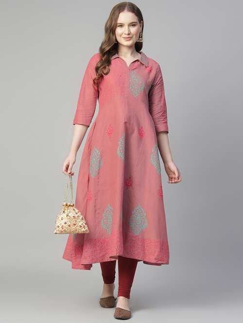 women printed three quarter sleeve anarkali kurta - 21961578 - Very Small Image - 1