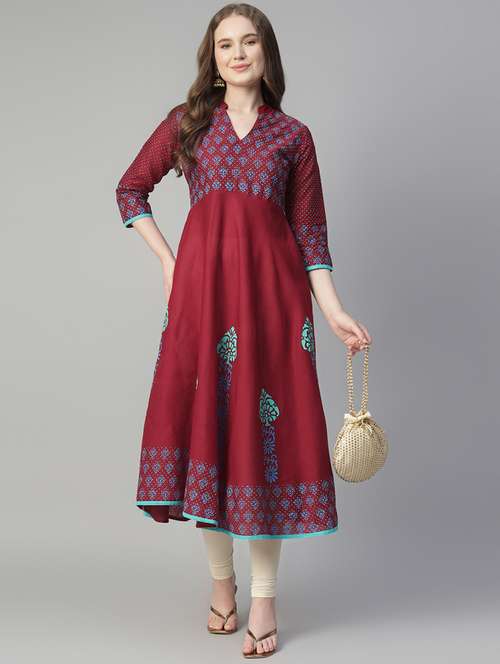 women printed three quarter sleeve anarkali kurta - 21961579 - Very Small Image - 1