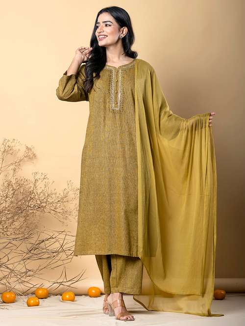 women three quarter sleeve kurta pant with dupatta set - 21962174 - Very Small Image - 1
