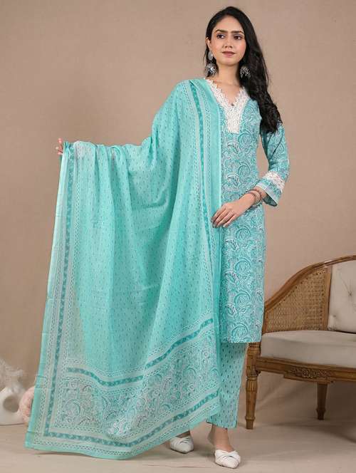 women three quarter sleeve kurta pant with dupatta set - 21962258 - Very Small Image - 1