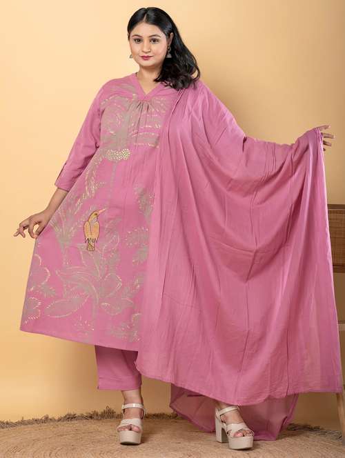 women plus size three quarter sleeve kurta pant with dupatta set - 21963098 - Very Small Image - 1