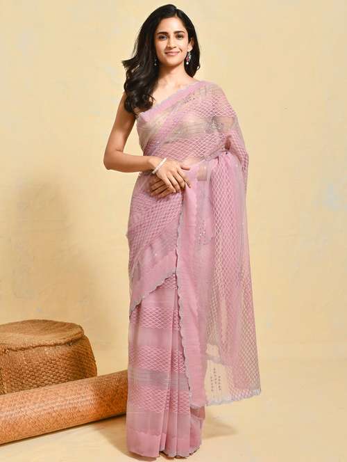 women solid with work embellished saree with blouse - 21965573 - Very Small Image - 1