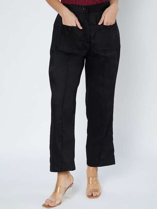 women solid high rise straight trouser - 21967045 - Very Small Image - 1
