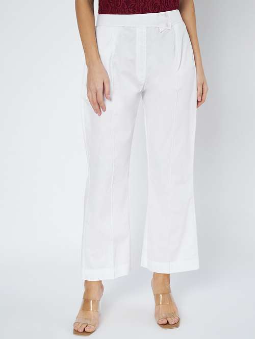 women white solid mid rise straight trouser - 21967067 - Very Small Image - 1