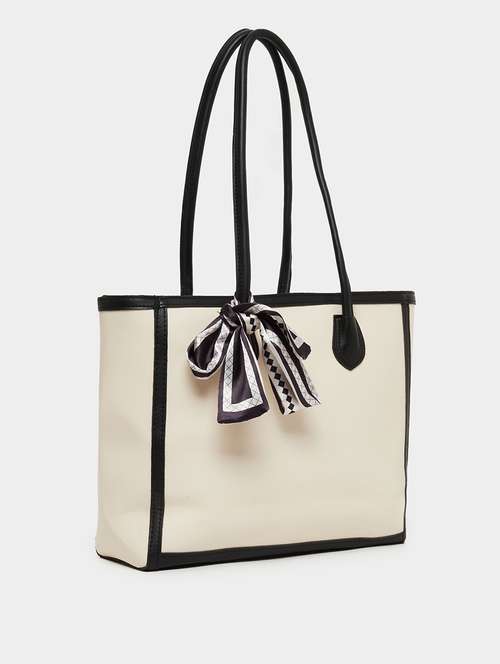 color block pu tote handbag with scarf - 21971436 - Very Small Image - 1