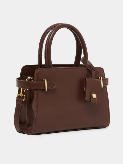 solid brown pu leather handbag - 21971490 - Very Small Image - 1