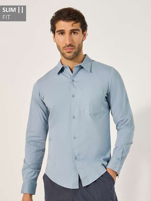 men solid long sleeve slim fit casual shirt - 21971546 - Very Small Image - 1
