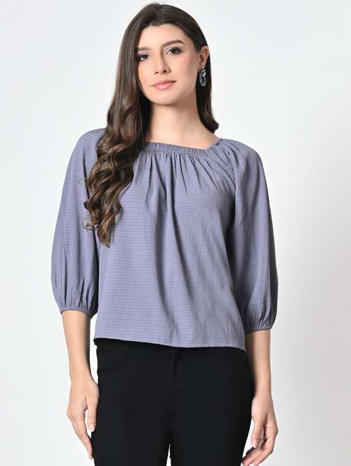 women lavender solid puff sleeve regular top - 21976380 - Very Small Image - 1